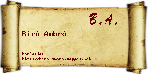 Biró Ambró névjegykártya